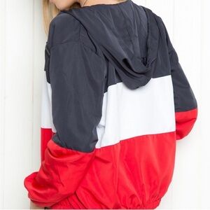 Brandy Melville Windbreaker Jacket red white and blue stripe one size